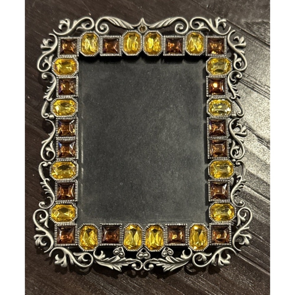 Two's Company Gold Amber Austrian Crystal Pewter Photo Frame 4 X 3 Free Standing